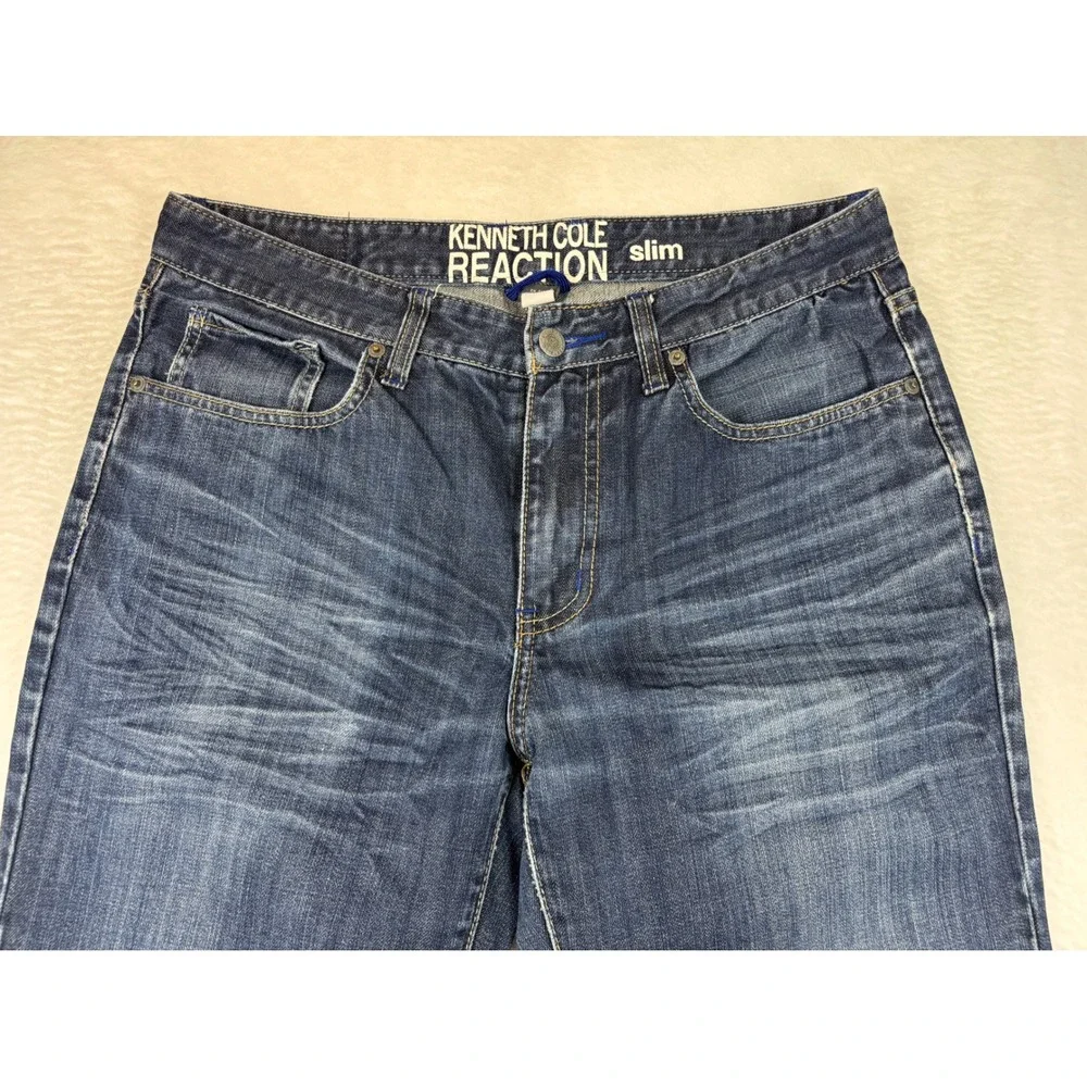 Kenneth Cole Reaction Men's 32x30 Slim Jeans Grungy Dark Wash Honeycombing Denim